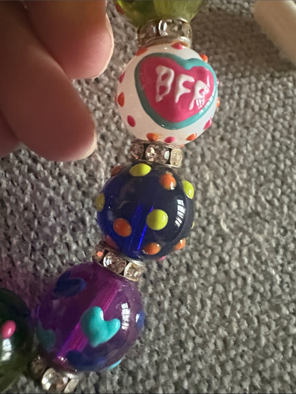 Kids Multicolor 'BFF' Beaded Charm Bracelet - Cute Heart & Polka Dot Design - Picture 4 of 6